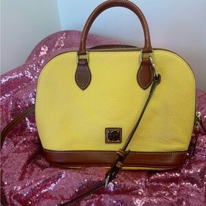 Dooney & Bourke Lemon Gold Pebble Grain Leather Satchel Purse Hand Bag